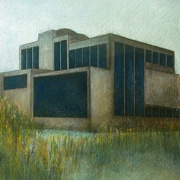 Détail de Au bord du vide : la façade vitrée et les herbes.