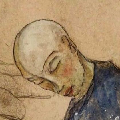 Détail de Réconfort : le visage aux yeux clos.